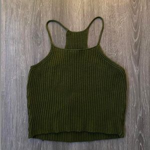 Ribbed green halter crop tank top